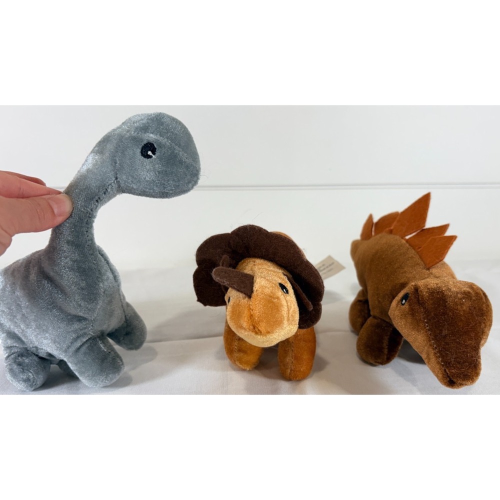 Lot Of 3 Dinosaurs - Stuffed Small Plush Triceratops, Brontosaurus & Stegosaurus